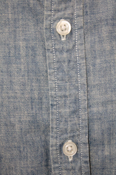 J Crew Mens Button Front Long Sleeve Collared Shirt Blue Cotton Size XL