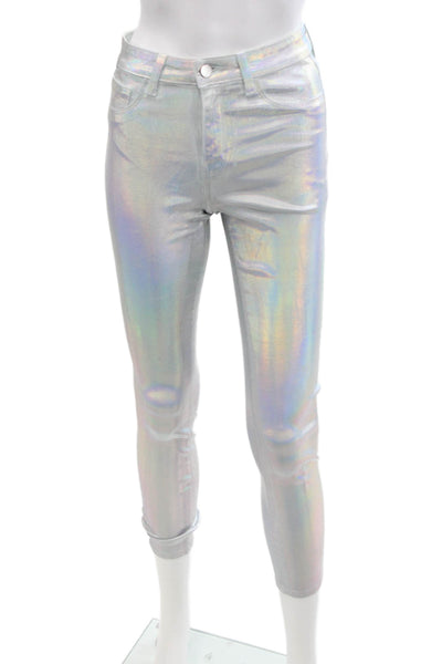 L'Agence Women Ankle Skinny Jeans Gray High-Rise Button Closure Size 26