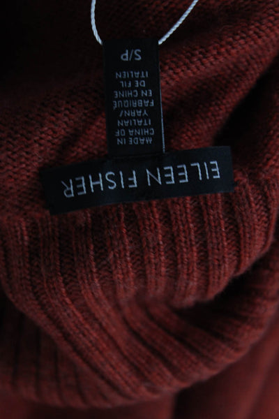 Eileen Fisher Womens Wool Blend Knit Turtleneck Sweater Top Orange Size S