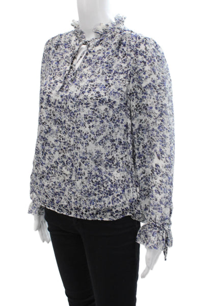 Intermix Womens Silk Floral Print Pullover Long Sleeve Blouse Top Blue Size P