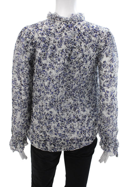 Intermix Womens Silk Floral Print Pullover Long Sleeve Blouse Top Blue Size P