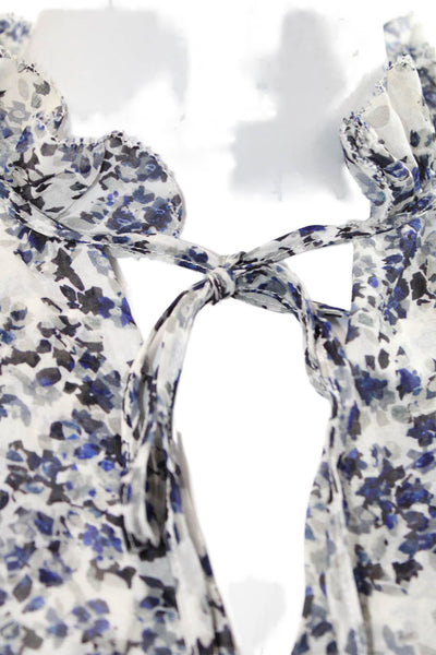Intermix Womens Silk Floral Print Pullover Long Sleeve Blouse Top Blue Size P