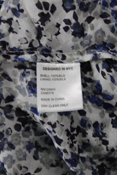 Intermix Womens Silk Floral Print Pullover Long Sleeve Blouse Top Blue Size P