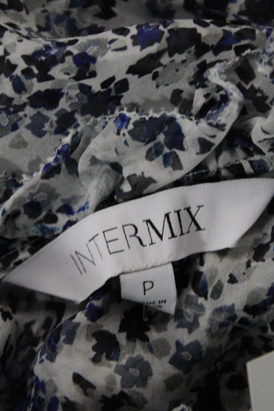 Intermix Womens Silk Floral Print Pullover Long Sleeve Blouse Top Blue Size P