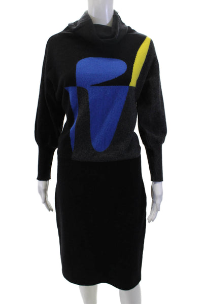 Iceberg Womens Long Sleeve Colorblock Sweater Dress Black Size M