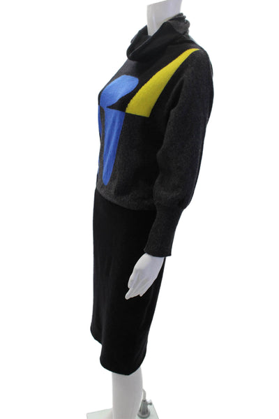 Iceberg Womens Long Sleeve Colorblock Sweater Dress Black Size M