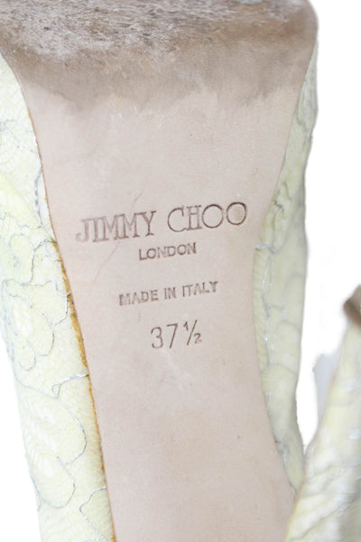 Jimmy Choo Womens Metallic Lace Platform Peep Toe Slingback Beige Size 7.5