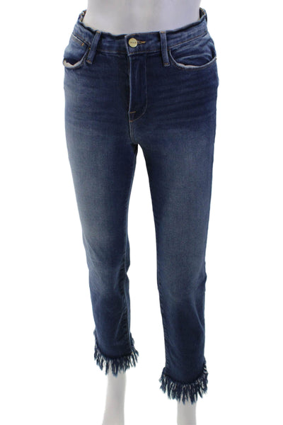 Frame, Womens Ankle Cropped Mid-Rise Dark Blue Jeans Size 27