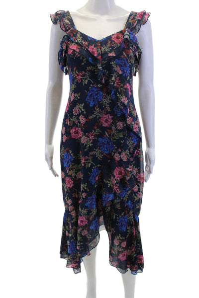 Wayf Women's Scoop Neck Ruffle Sleeveless Asymmetrical Hem Floral Dress Size S
