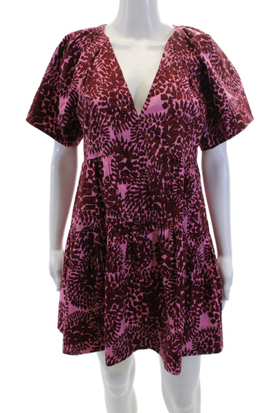 ALC Women's Short Sleeves V-Neck Tiered Geometric Printed Mini Dress Size 0