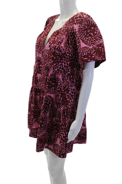 ALC Women's Short Sleeves V-Neck Tiered Geometric Printed Mini Dress Size 0
