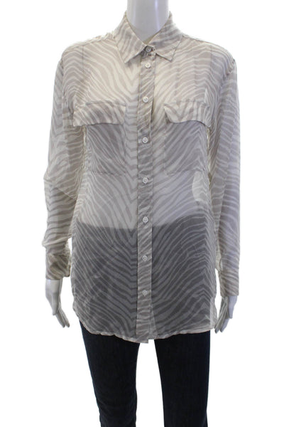 Equipment Femme Women's Long Sleeves Silk Button Down Shirt Gray Size XS