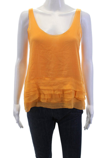 Club Monaco Women's Scoop Neck Sleeveless Silk Ruffle Tank Top Orange Size XS