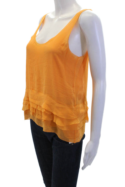 Club Monaco Women's Scoop Neck Sleeveless Silk Ruffle Tank Top Orange Size XS