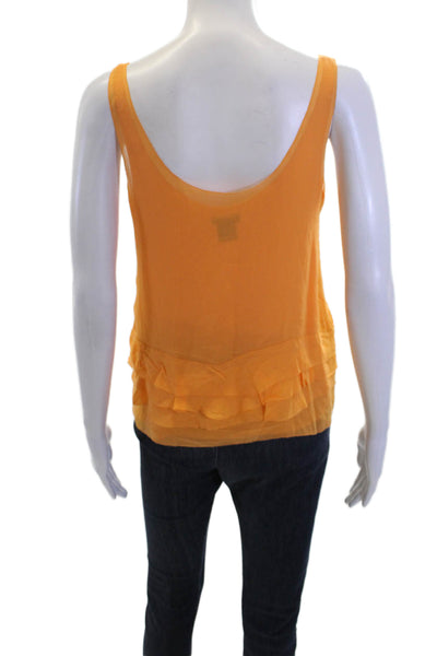 Club Monaco Women's Scoop Neck Sleeveless Silk Ruffle Tank Top Orange Size XS