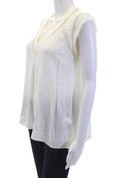 Rebecca Taylor Women's V-Neck Sleeveless Mesh Trim  Blouse White Size 4