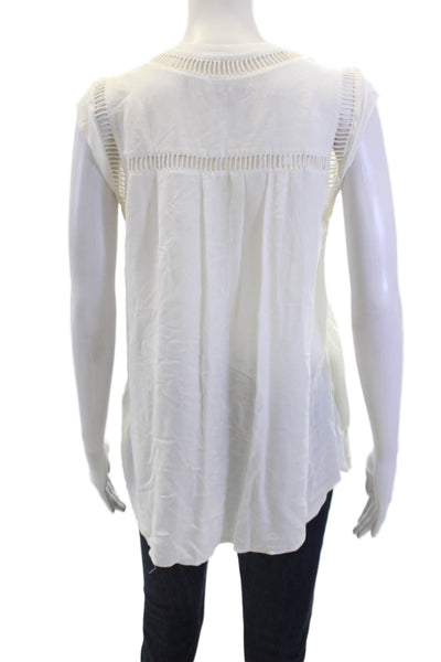 Rebecca Taylor Women's V-Neck Sleeveless Mesh Trim  Blouse White Size 4