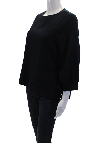 Zara Women's Puff Sleeves Ruffle Slit Hem Blouse Navy Blue Size M