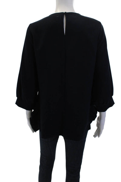 Zara Women's Puff Sleeves Ruffle Slit Hem Blouse Navy Blue Size M
