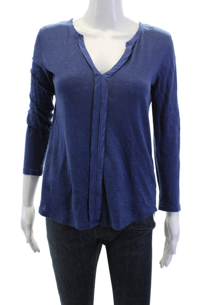 Sandro Women's Long Sleeves Cut-Out T-Shirt Blouse Navy Blue Size S
