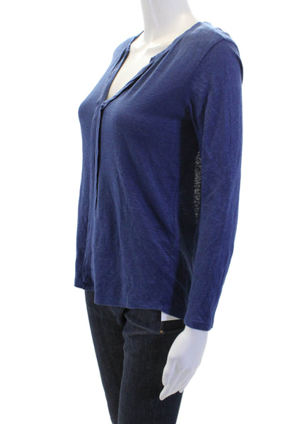 Sandro Women's Long Sleeves Cut-Out T-Shirt Blouse Navy Blue Size S