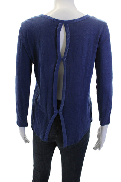 Sandro Women's Long Sleeves Cut-Out T-Shirt Blouse Navy Blue Size S
