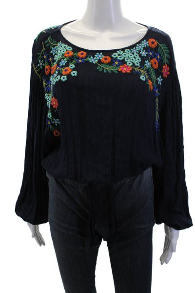 Free People Women's Long Sleeves Round Neck Embroidered Blouse Size XS