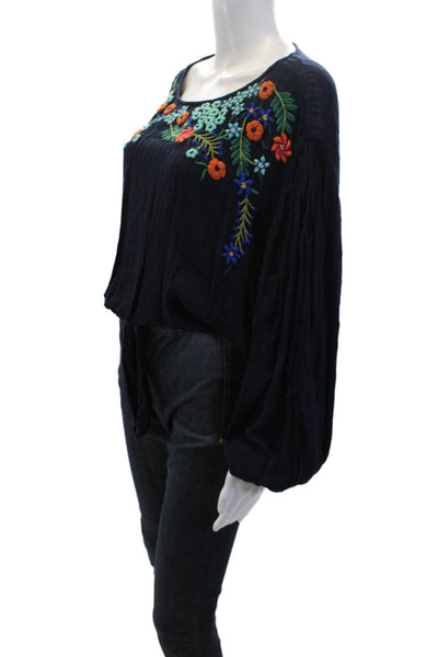 Free People Women's Long Sleeves Round Neck Embroidered Blouse Size XS