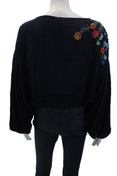 Free People Women's Long Sleeves Round Neck Embroidered Blouse Size XS