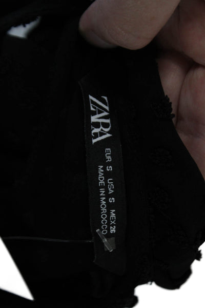 Zara Women's Long Sleeves Swiss Dot Blouse Black Size S