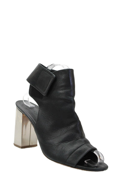 Vince Women's Open Toe Leather Ankle Wrap Block Heels Sandals Black Size 7