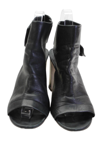 Vince Women's Open Toe Leather Ankle Wrap Block Heels Sandals Black Size 7