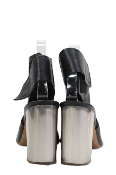 Vince Women's Open Toe Leather Ankle Wrap Block Heels Sandals Black Size 7