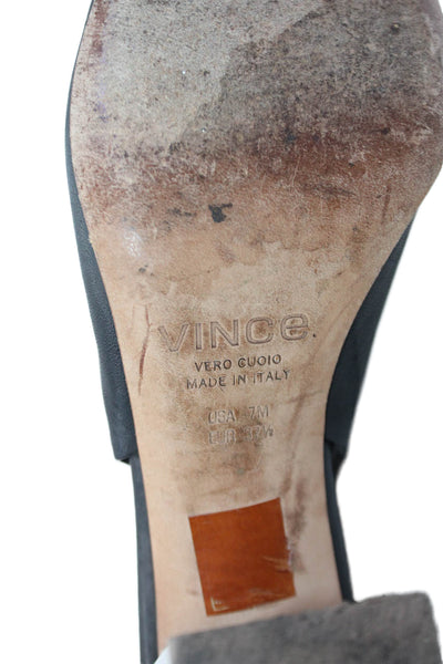 Vince Women's Open Toe Leather Ankle Wrap Block Heels Sandals Black Size 7