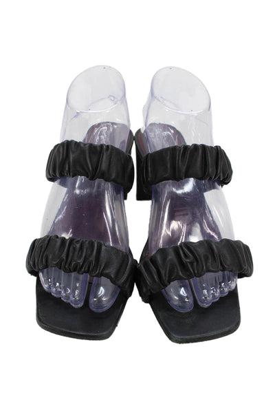 Vince Women's Open Toe Leather Ankle Wrap Block Heels Sandals Black Size 7