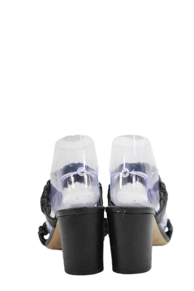 Vince Women's Open Toe Leather Ankle Wrap Block Heels Sandals Black Size 7