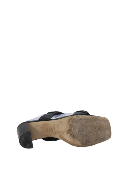 Vince Women's Open Toe Leather Ankle Wrap Block Heels Sandals Black Size 7