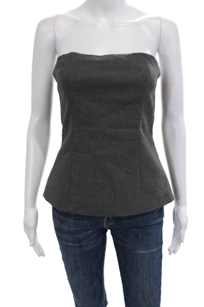 Zara Womens Striped Print Darted Sleeveless Tube Blouse Top Gray Size S