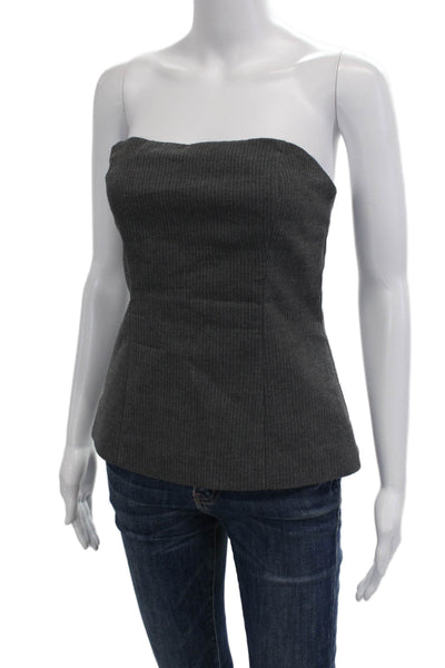 Zara Womens Striped Print Darted Sleeveless Tube Blouse Top Gray Size S