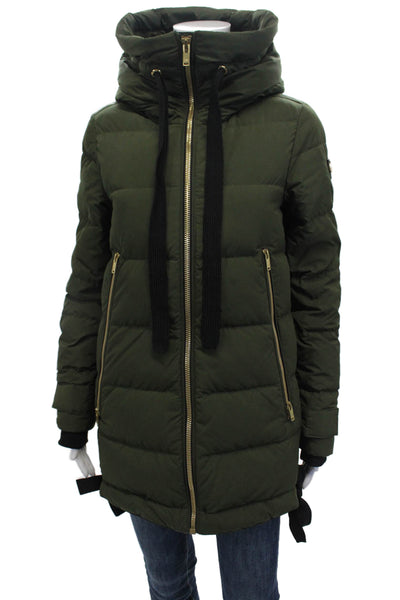 Moose Knuckles Women's Hood Long Sleeves Full Zip Puffer Coat Green Size S
