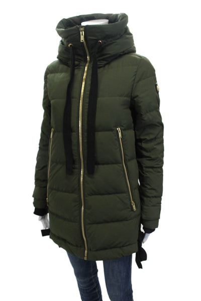 Moose Knuckles Women's Hood Long Sleeves Full Zip Puffer Coat Green Size S