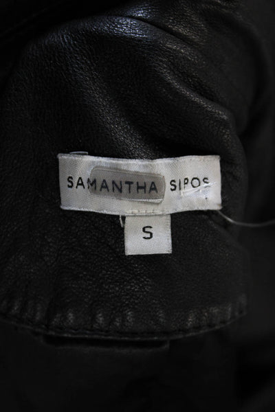 Samantha Sipos Womens Front Zip Quilted Trim Collared Leather Jacket Black Small