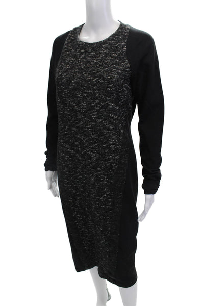 Donna Karan New York Women Sheath Sweater Dress Black Long Sleeve Midi Size 6