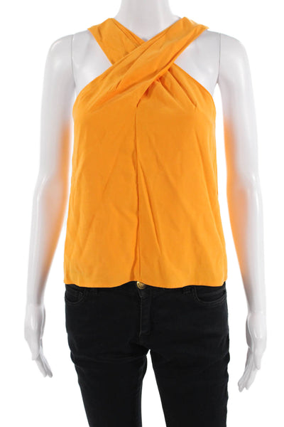 MNG Womens Pleated Detail Sleeveless Zippered Blouse Bright Orange Size XS