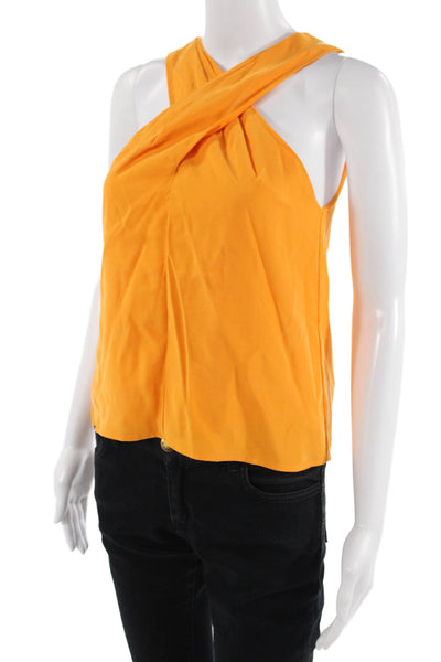 MNG Womens Pleated Detail Sleeveless Zippered Blouse Bright Orange Size XS
