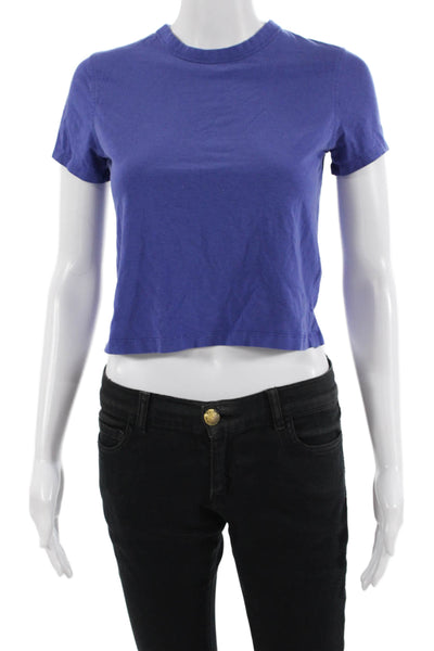 Lululemon Womens Cotton Crew Neck Short Sleeve Crop Top Blue Size 2