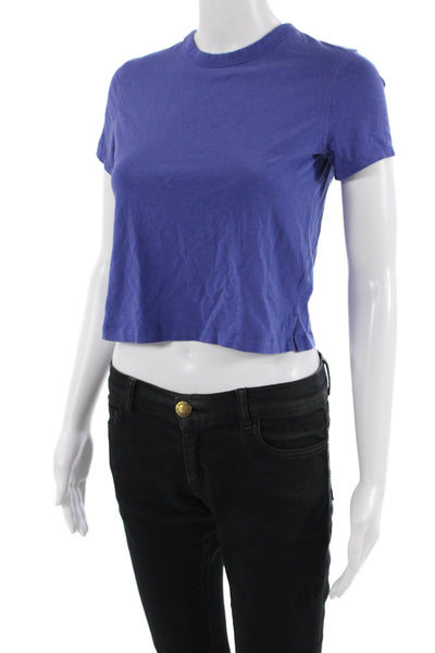 Lululemon Womens Cotton Crew Neck Short Sleeve Crop Top Blue Size 2