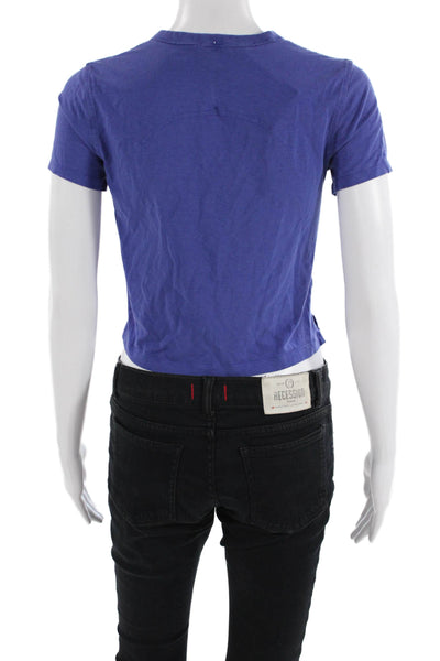 Lululemon Womens Cotton Crew Neck Short Sleeve Crop Top Blue Size 2