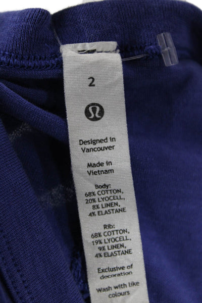 Lululemon Womens Cotton Crew Neck Short Sleeve Crop Top Blue Size 2