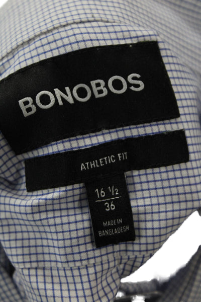 Bonobos Womens Cotton Geometric Print Collared Button Down Shirt Blue Size 16.5